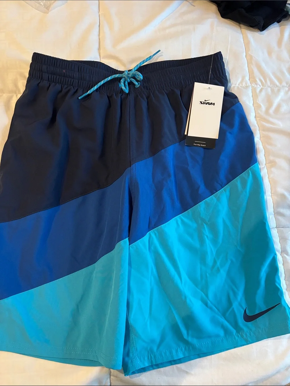 Nike Teal & Navy Colorblock Athletic Swim Shorts
